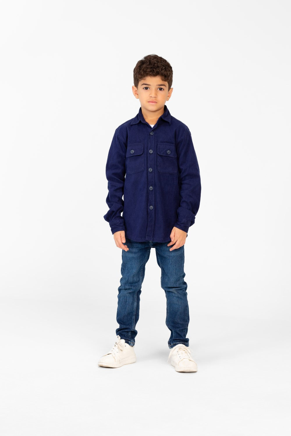 Boy's Plain Shirt With Long Sleeves And Front Pockets