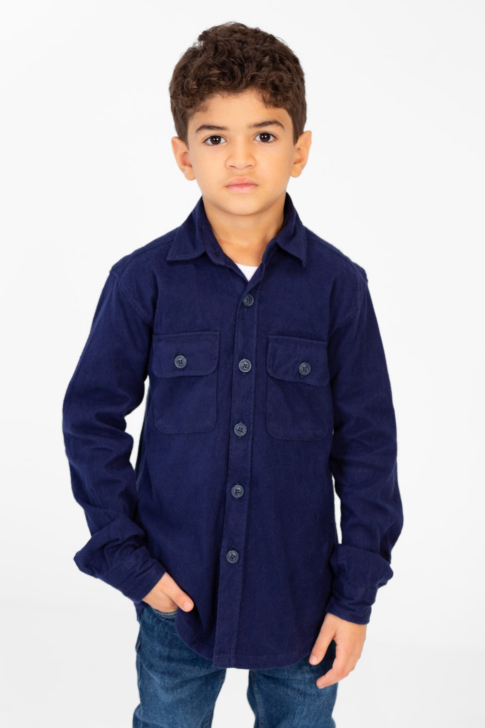 Boy's Plain Shirt With Long Sleeves And Front Pockets