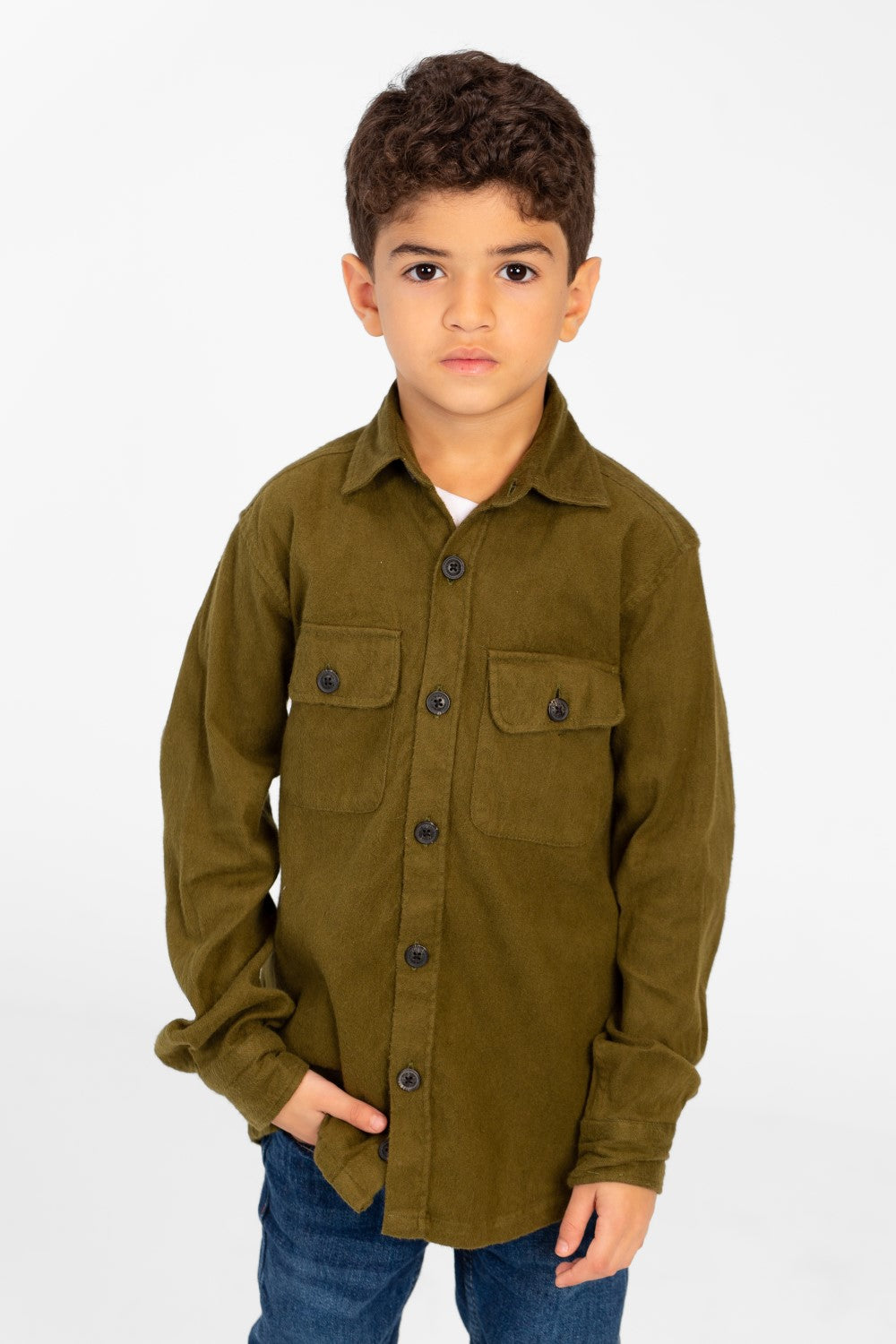 Boy's Plain Shirt With Long Sleeves And Front Pockets