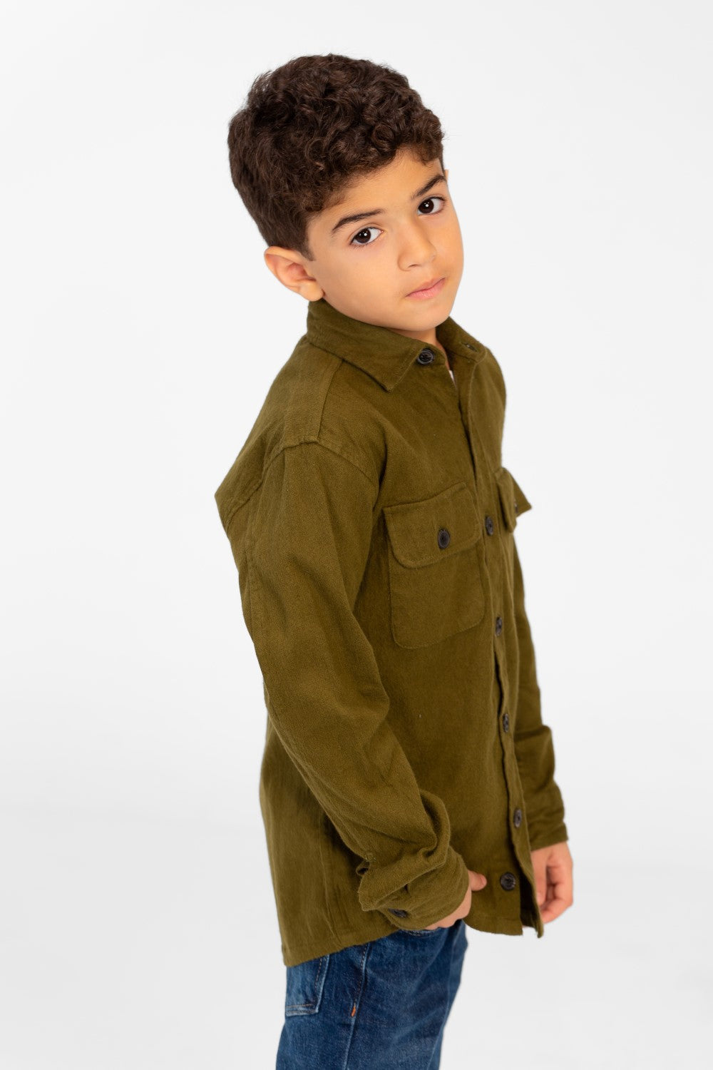 Boy's Plain Shirt With Long Sleeves And Front Pockets