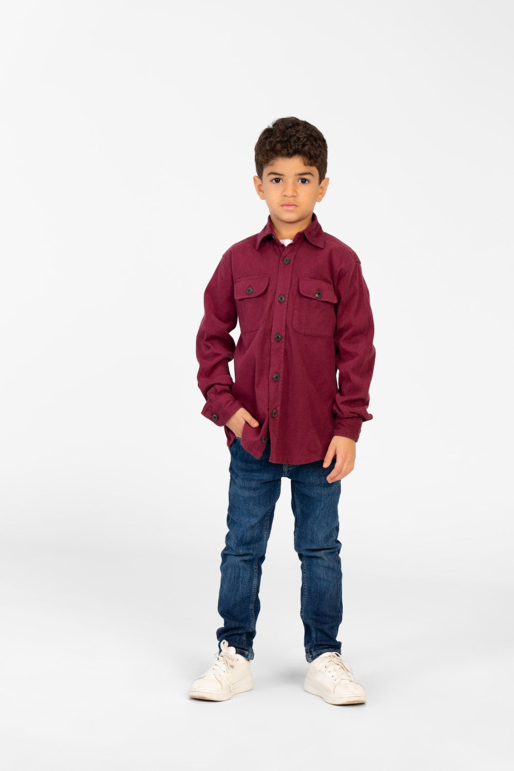 Boy's Plain Shirt With Long Sleeves And Front Pockets