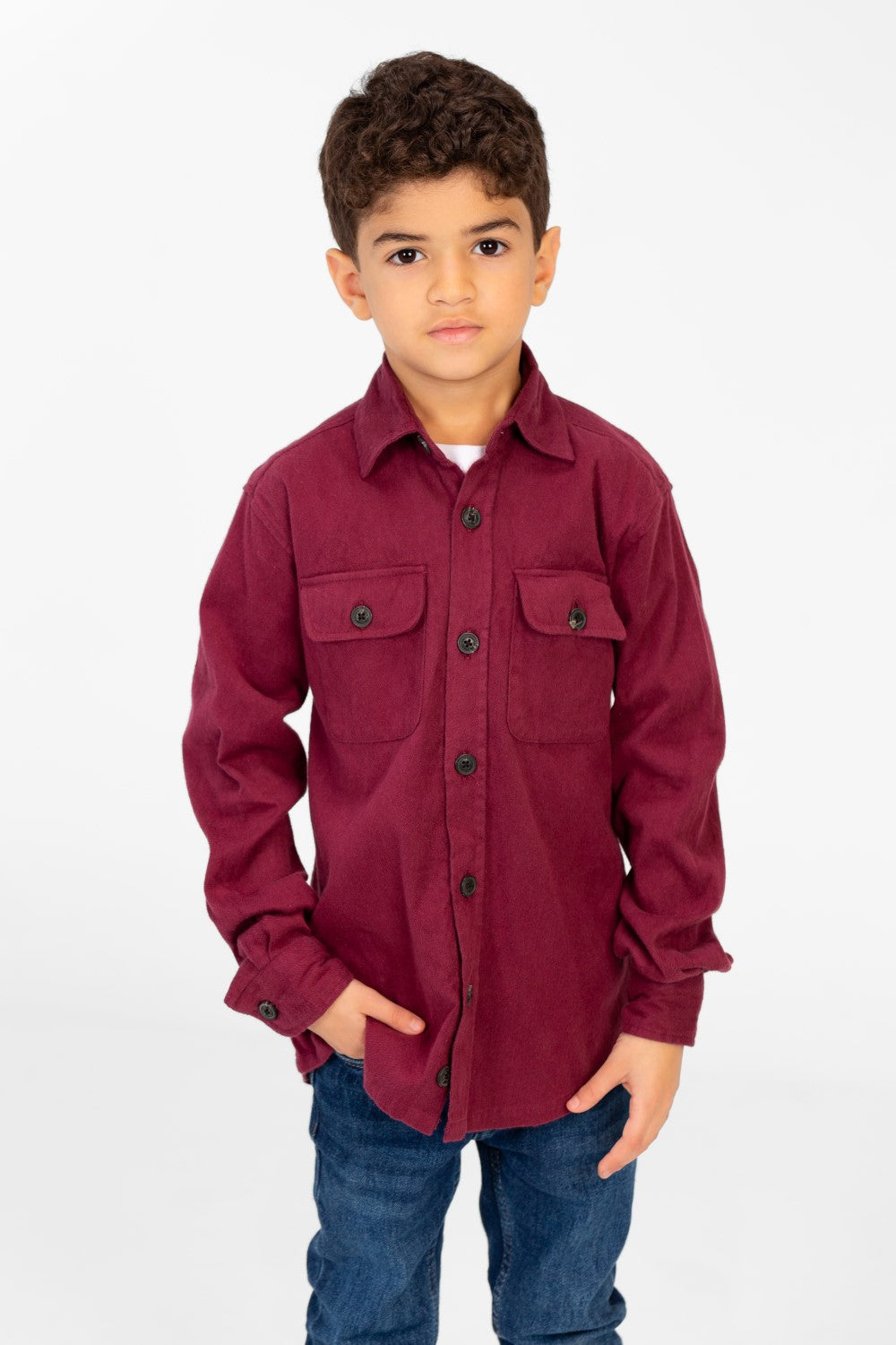 Boy's Plain Shirt With Long Sleeves And Front Pockets