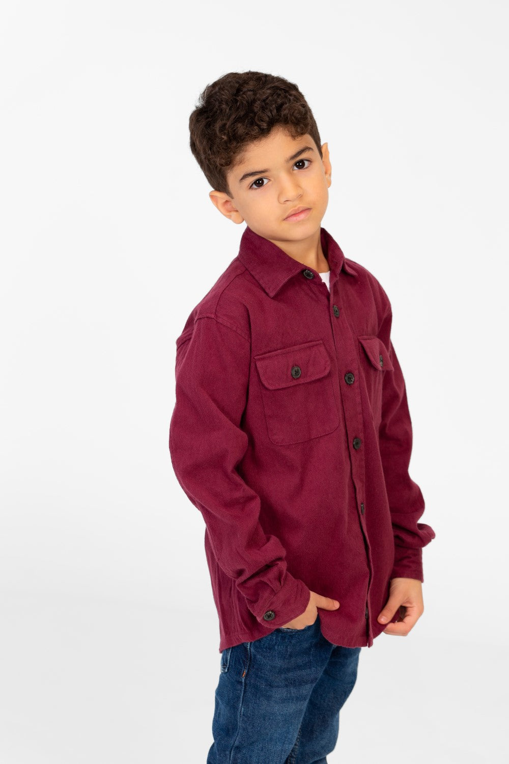 Boy's Plain Shirt With Long Sleeves And Front Pockets