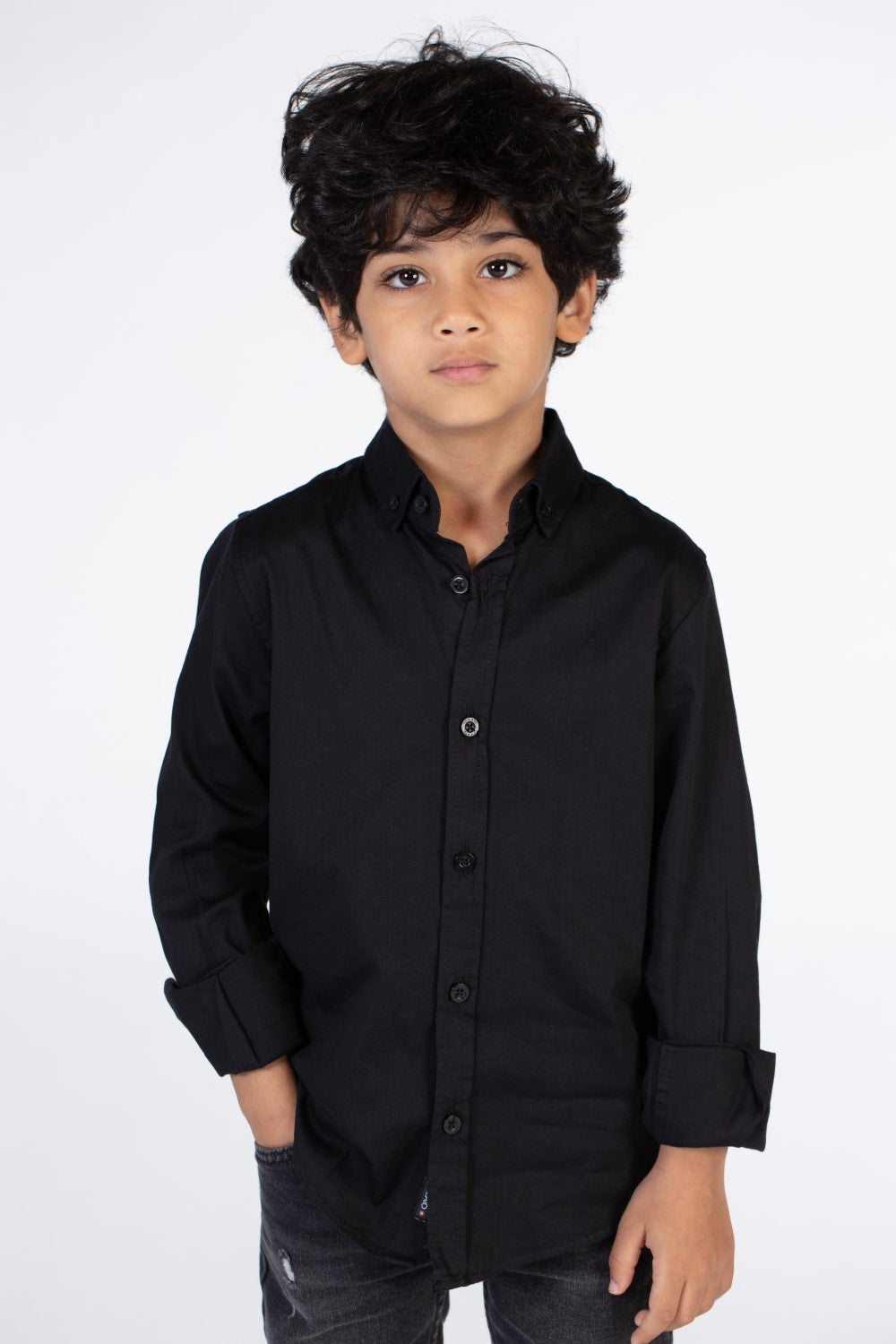 Boys Classic Plain Poplin Shirt With Button Front
