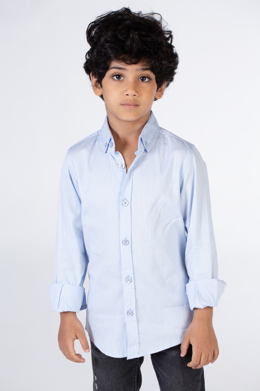 Boys Classic Plain Poplin Shirt With Button Front