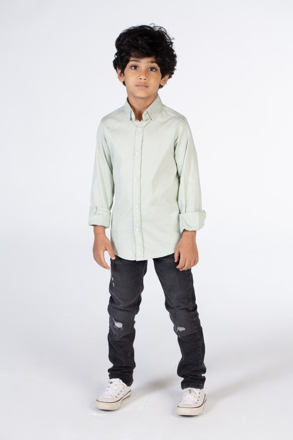 Boys Classic Plain Poplin Shirt With Button Front