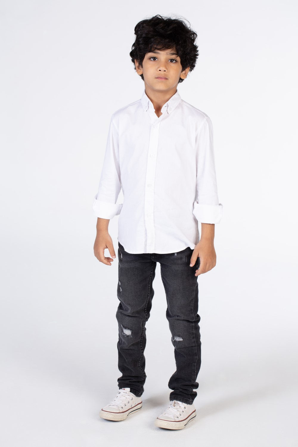 Boys Classic Plain Poplin Shirt With Button Front