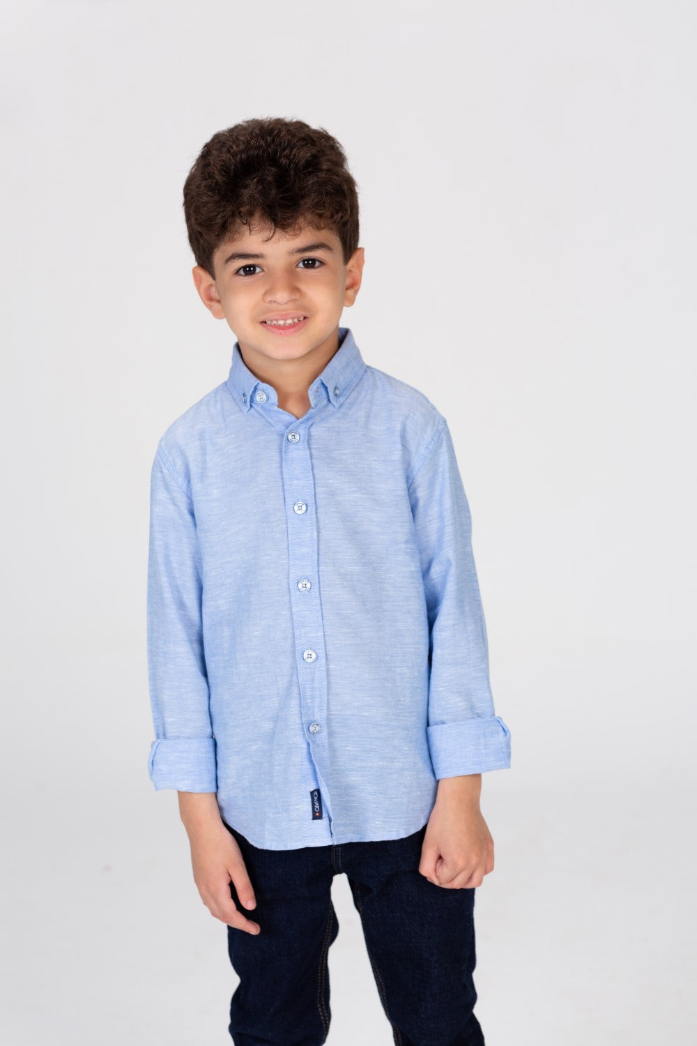 Boys Plain Linen Shirt With Collar