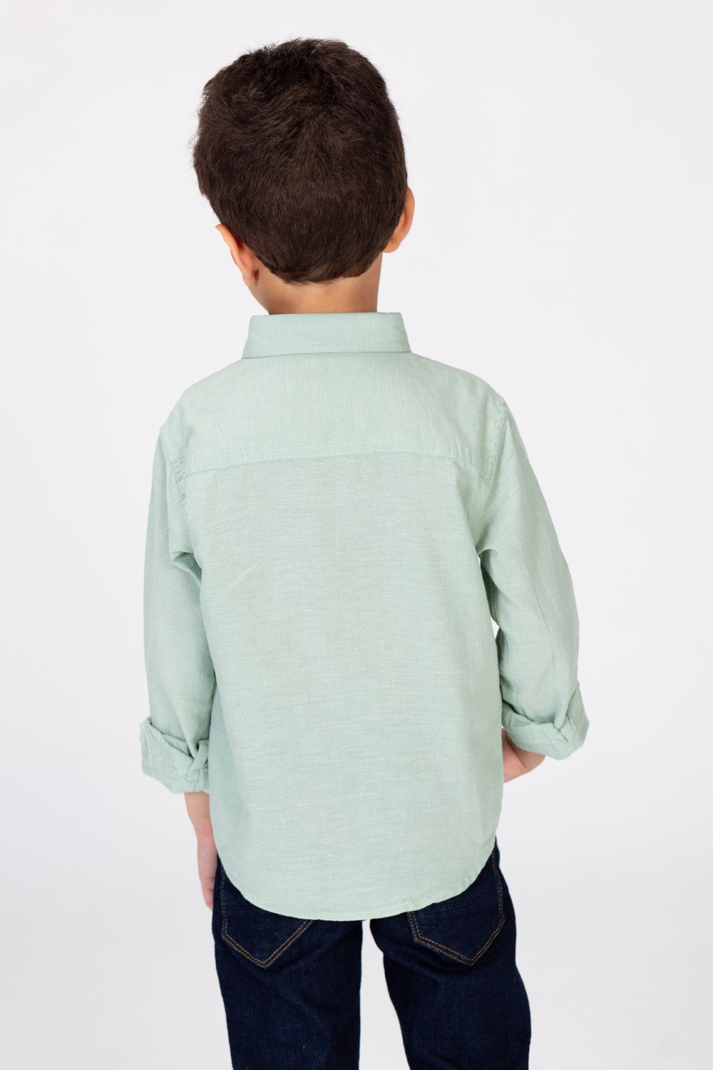 Boys Plain Linen Shirt With Collar