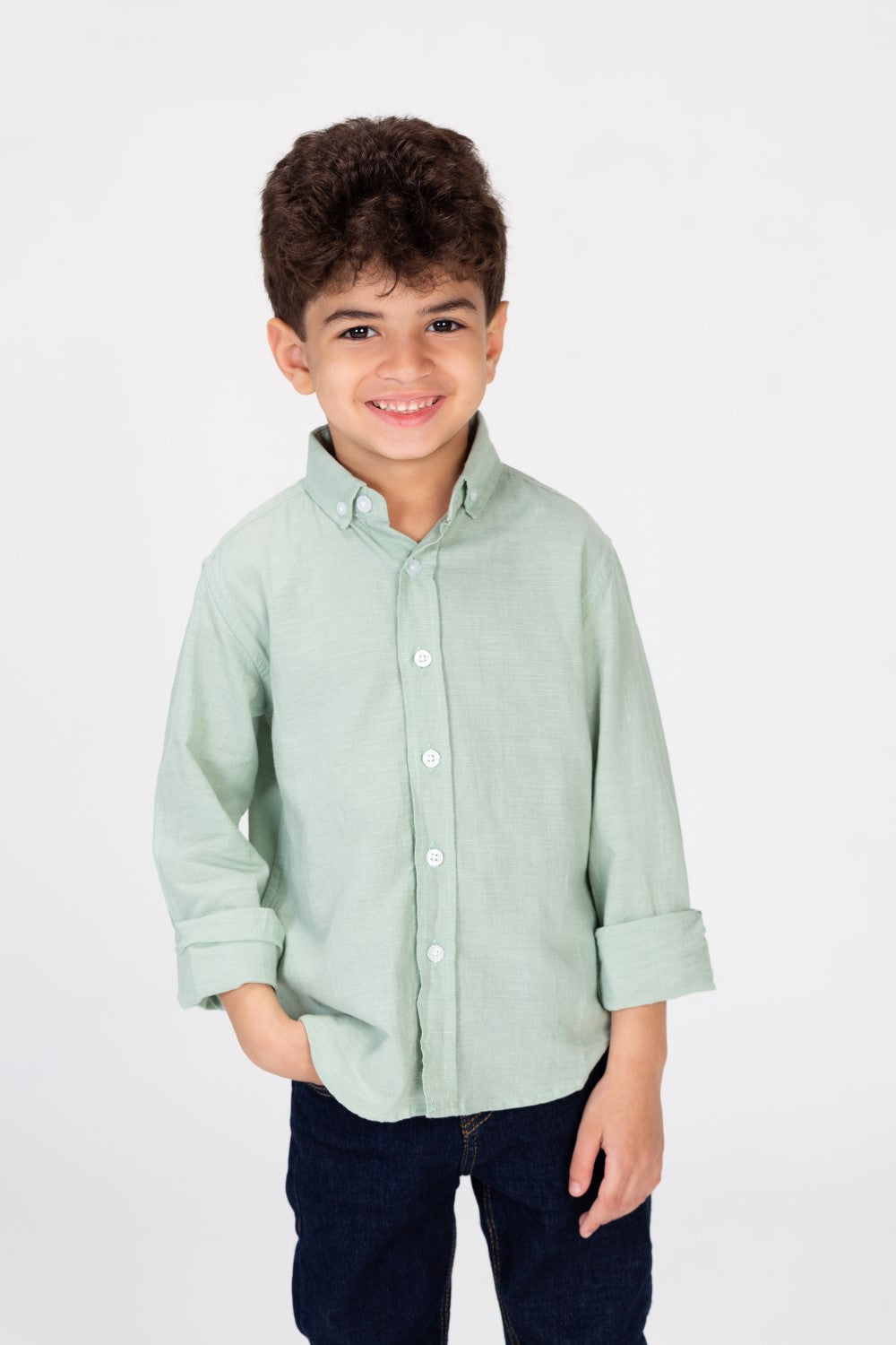 Boys Plain Linen Shirt With Collar