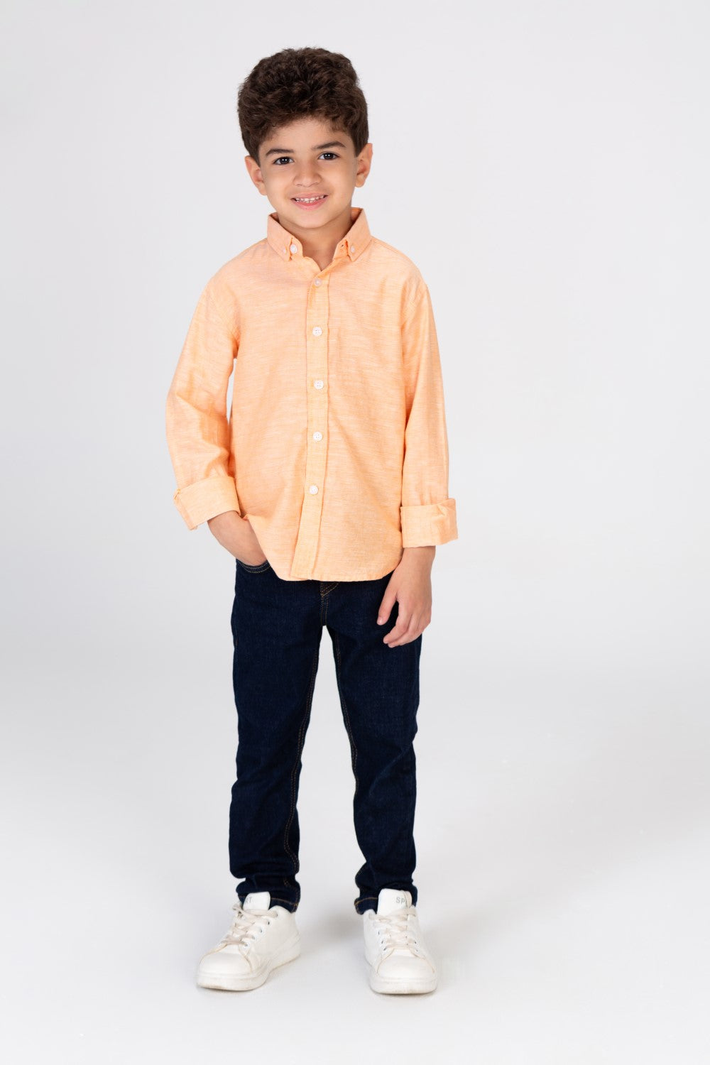 Boys Plain Linen Shirt With Collar