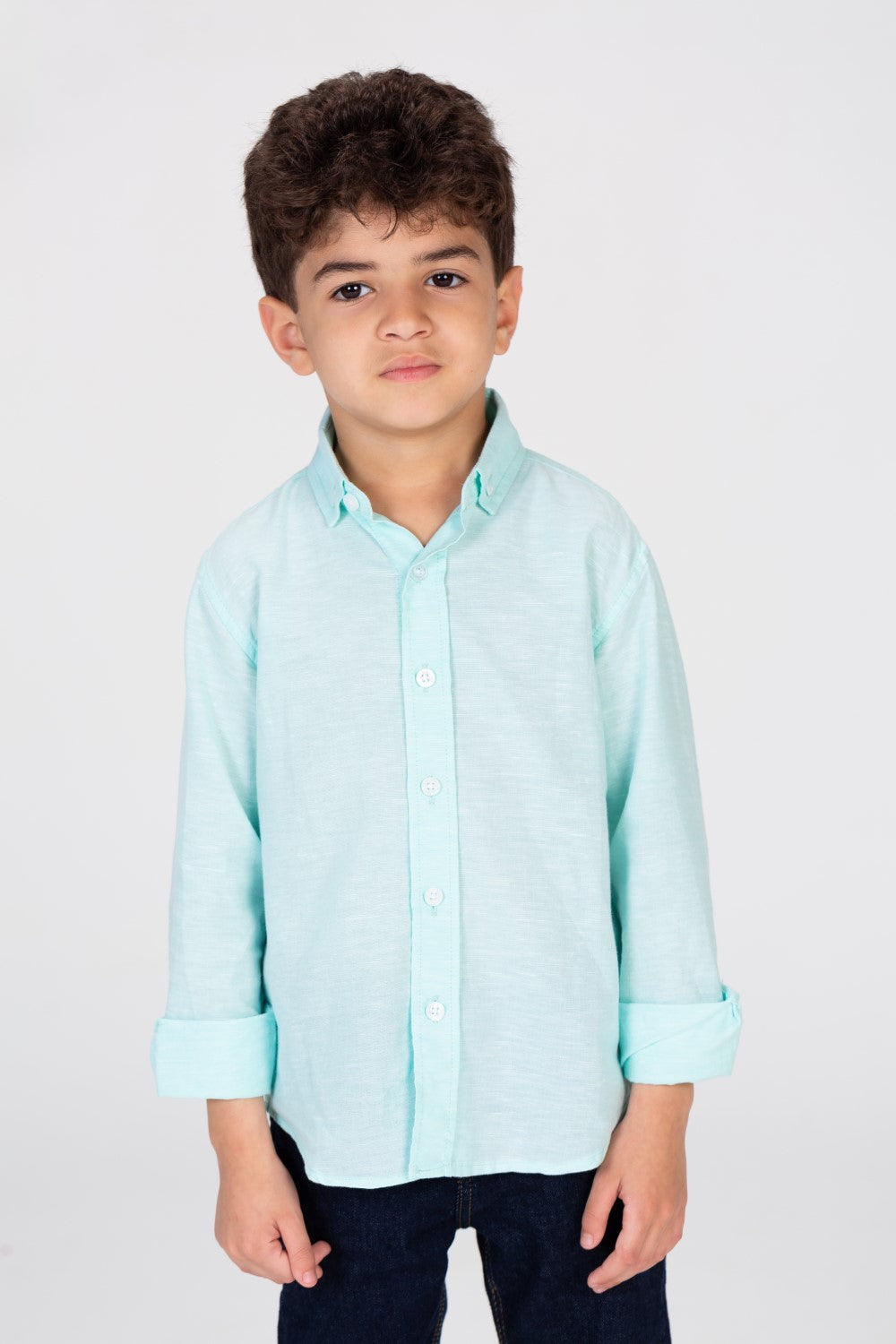 Boys Plain Linen Shirt With Collar
