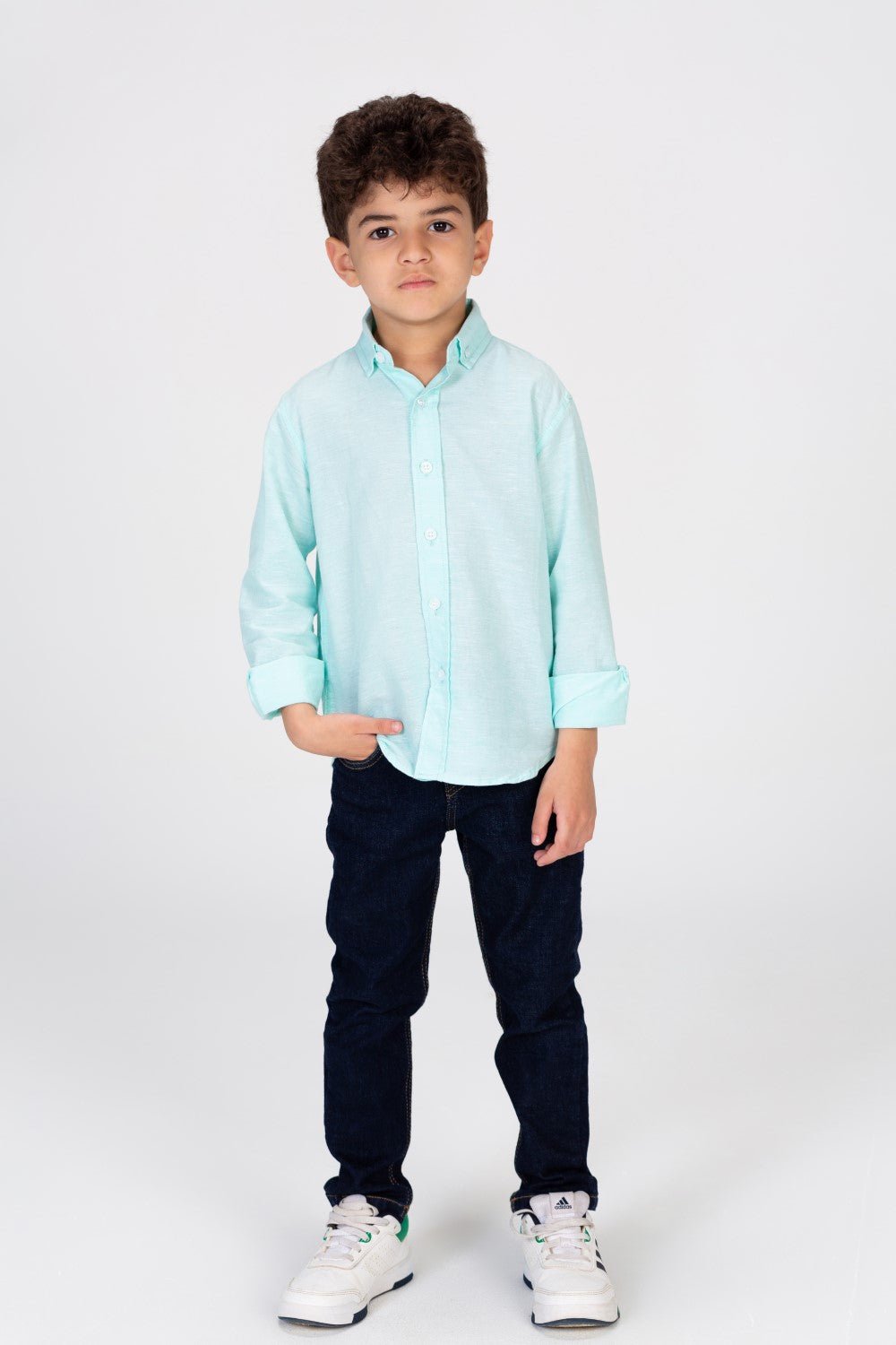 Boys Plain Linen Shirt With Collar