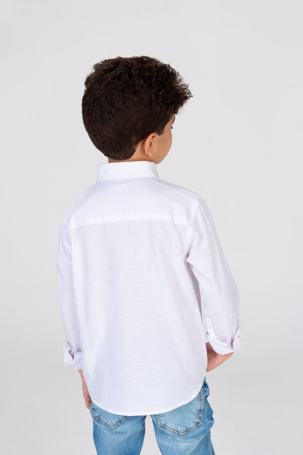 Boys Plain Linen Shirt With Collar