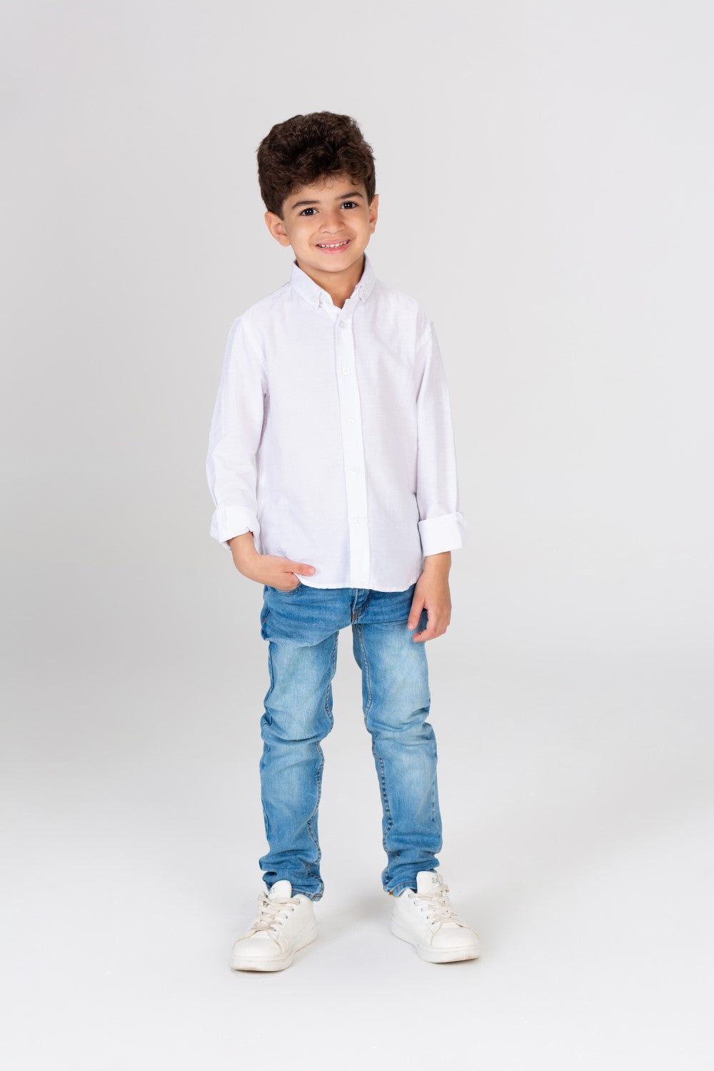 Boys Plain Linen Shirt With Collar