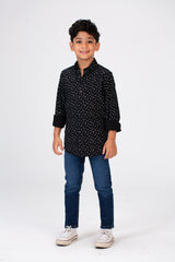 Boys Dotted Shirt With Long Sleeves And Printed Poplin Material
