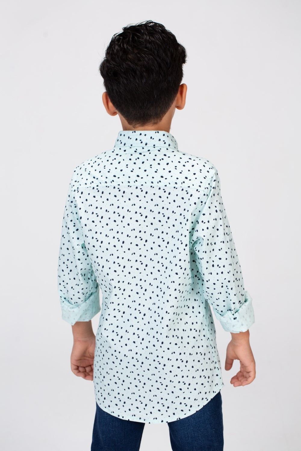 Boys Dotted Shirt With Long Sleeves And Printed Poplin Material
