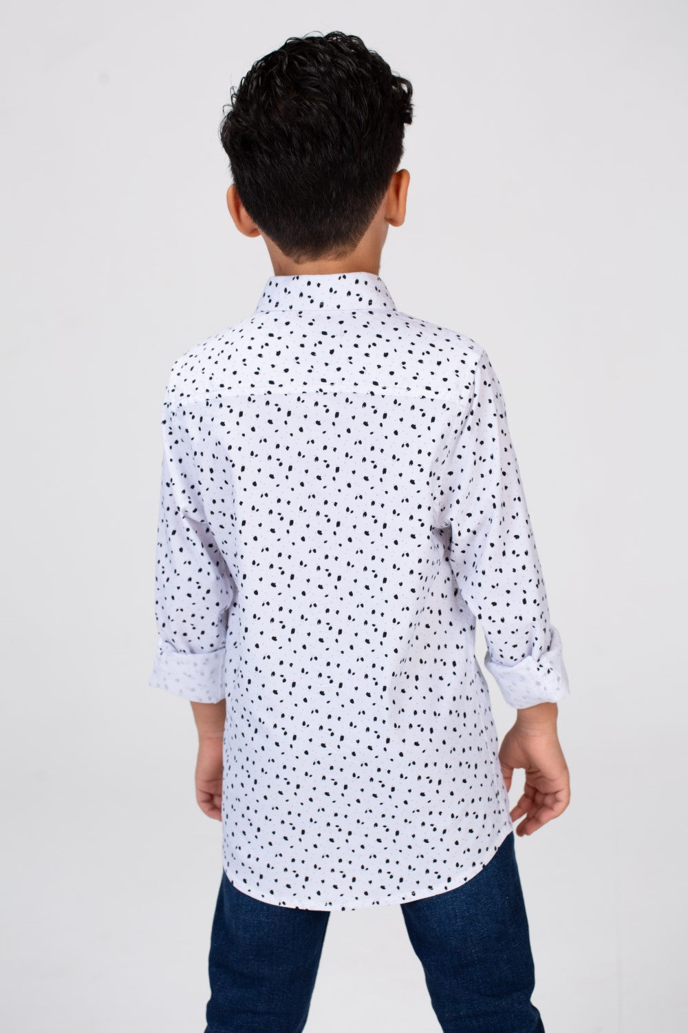 Boys Dotted Shirt With Long Sleeves And Printed Poplin Material