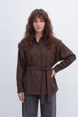 Women’s Tomato Store Drape Blouse Soft Brushed Texture Gives The Plain Body Washed Depth Button Front Self Tie Waist