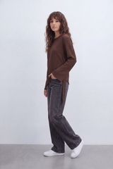 Women’s Tomato Store Wrap Rib Tie Blouse Vertical Ribbed Texture Shapes The Body With Asymmetric Front Hem Side Slit Detail Back Waist Tie