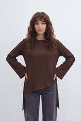 Women’s Tomato Store Wrap Rib Tie Blouse Vertical Ribbed Texture Shapes The Body With Asymmetric Front Hem Side Slit Detail Back Waist Tie