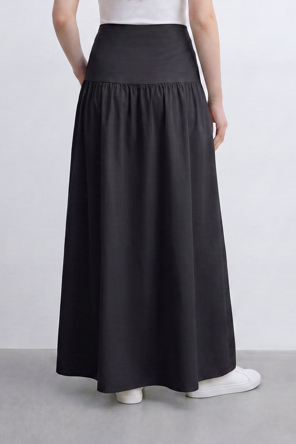 Women’s Tomato Store Gathered Flow Maxi Skirt Plain Matte Surface With Soft Natural Crease Texture Wide Waist Panel Gathered Drop Seam