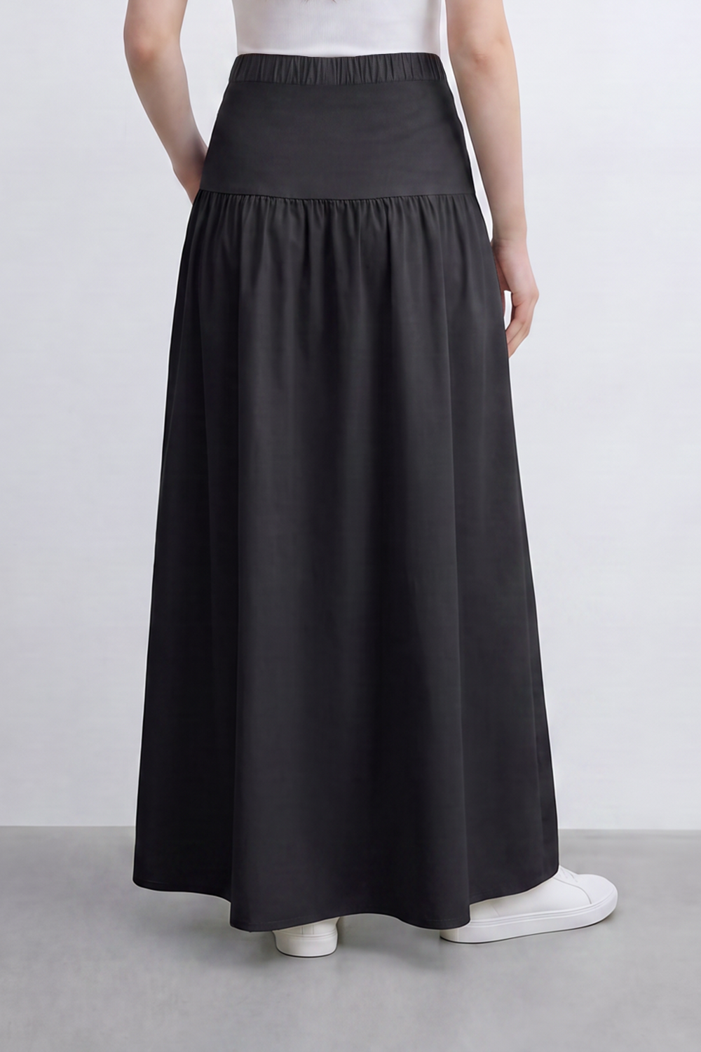 Women’s Tomato Store Gathered Flow Maxi Skirt Plain Matte Surface With Soft Natural Crease Texture Wide Waist Panel Gathered Drop Seam