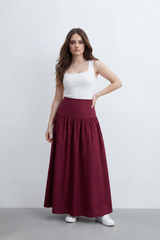 Women’s Tomato Store Gathered Flow Maxi Skirt Plain Matte Surface With Soft Natural Crease Texture Wide Waist Panel Gathered Drop Seam