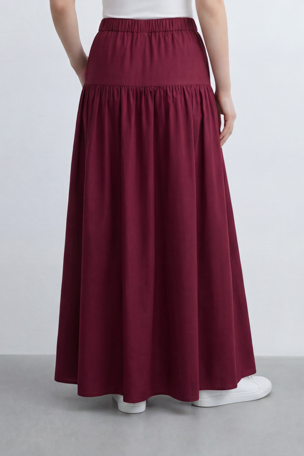 Women’s Tomato Store Gathered Flow Maxi Skirt Plain Matte Surface With Soft Natural Crease Texture Wide Waist Panel Gathered Drop Seam