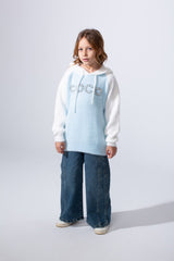 Girl's Slim Fit Long Sleeve With Chest Text Print Knit Soft Relaxed Fabric For Modern Look Hooded Pullover
