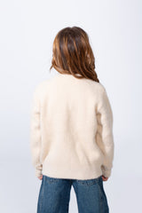 Girl's long Sleeve Round Neck Adorned With Flores Pattern Pearl Button Down Slim Fit Luxurious Knit Warmth Pullover