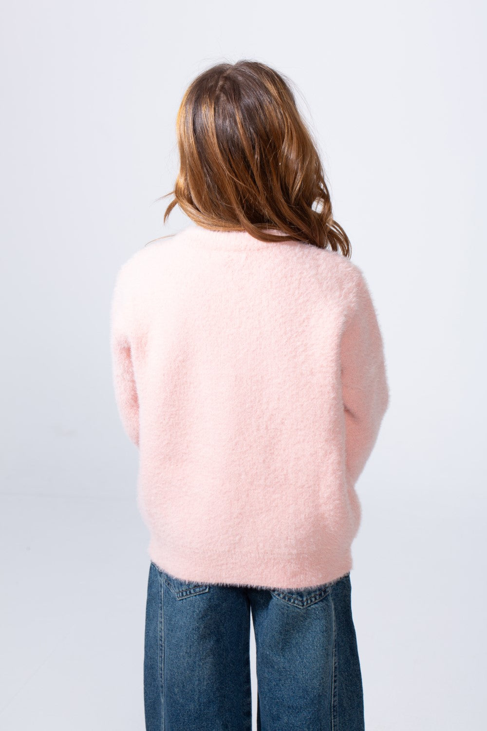 Girl's long Sleeve Round Neck Adorned With Flores Pattern Pearl Button Down Slim Fit Luxurious Knit Warmth Pullover
