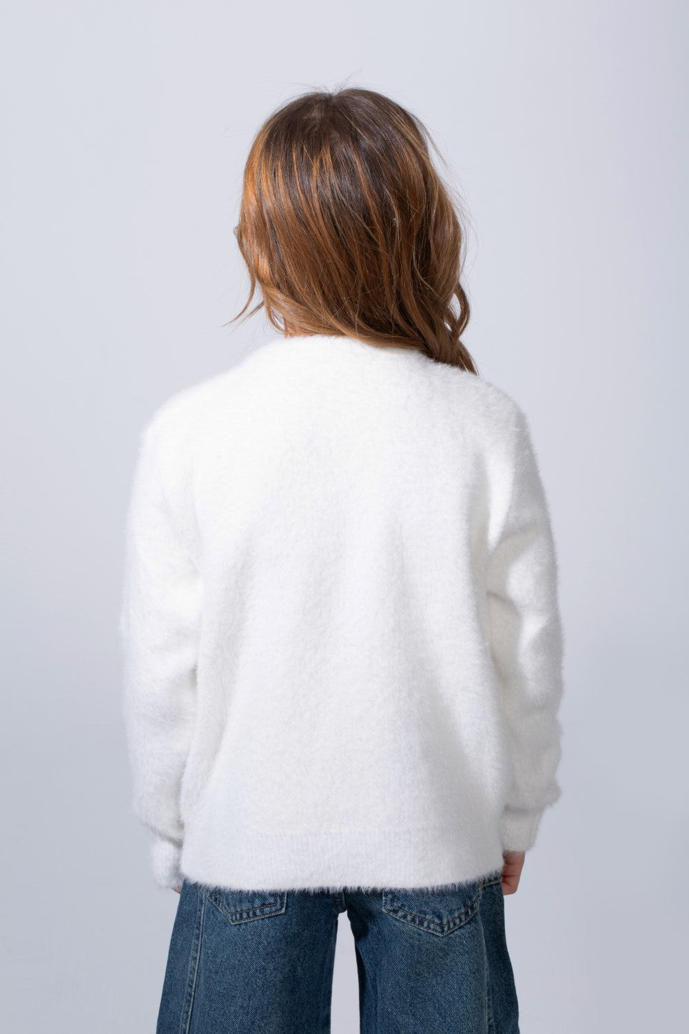 Girl's long Sleeve Round Neck Adorned With Flores Pattern Pearl Button Down Slim Fit Luxurious Knit Warmth Pullover