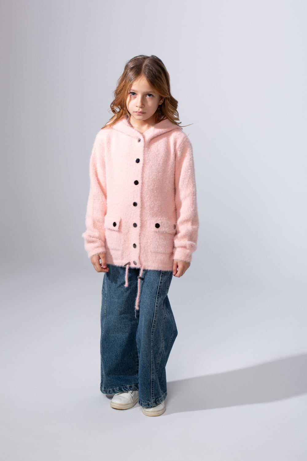 Girl's Slim Fit With Front Button-Down Flaps Pockets Textured Fabric Luxury Warmth Hooded Pullover