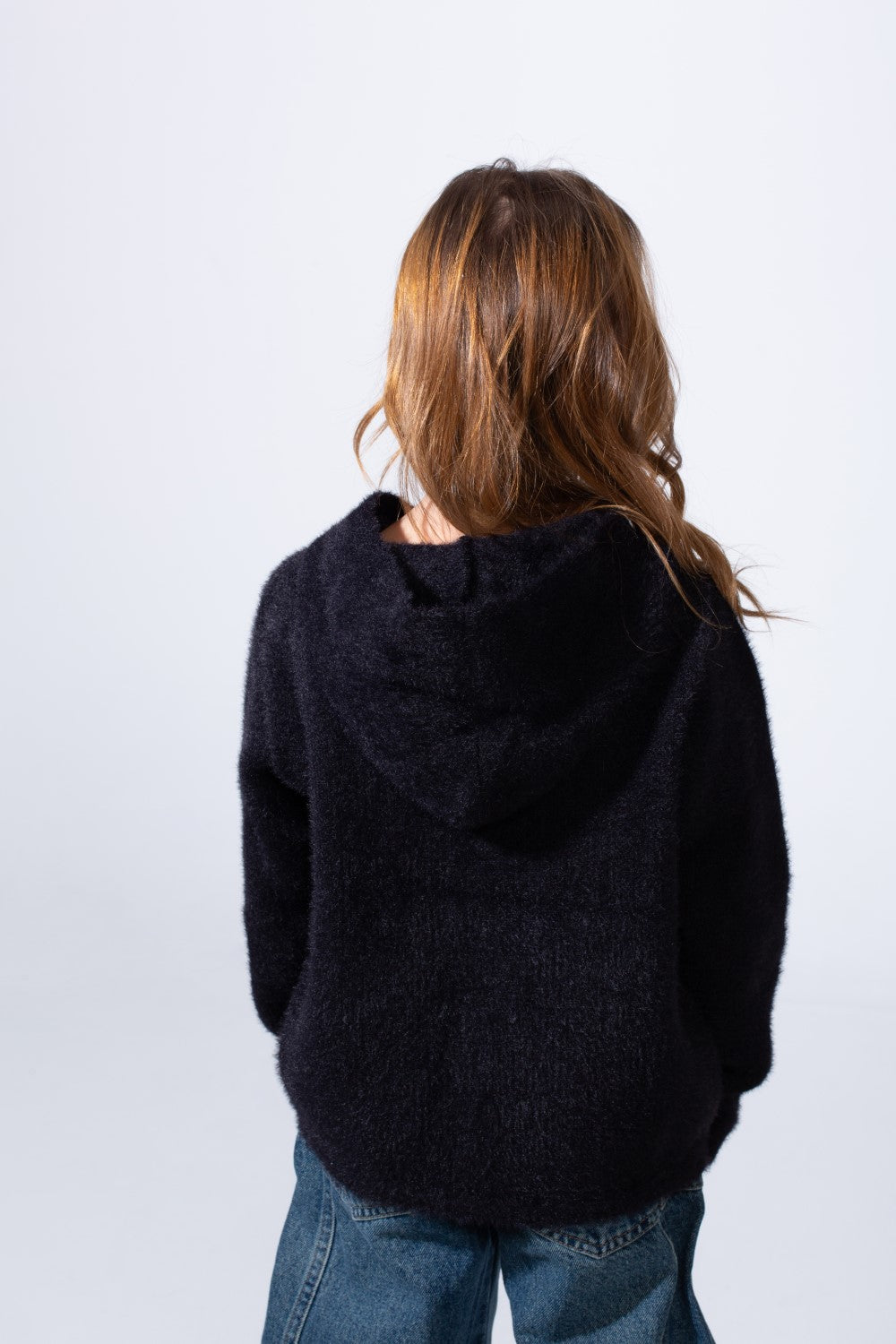 Girl's Slim Fit With Front Button-Down Flaps Pockets Textured Fabric Luxury Warmth Hooded Pullover