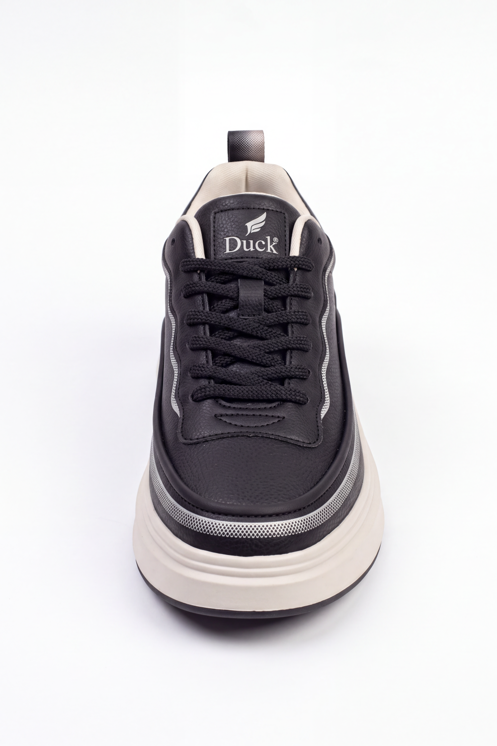 Men's Tomato Store Duck Shoes Runner Sneakers Layered Smooth Panels Mixed Mesh Texture Curved Trim Lines Lace Up Front Pull Tab Detail Duck Shoes