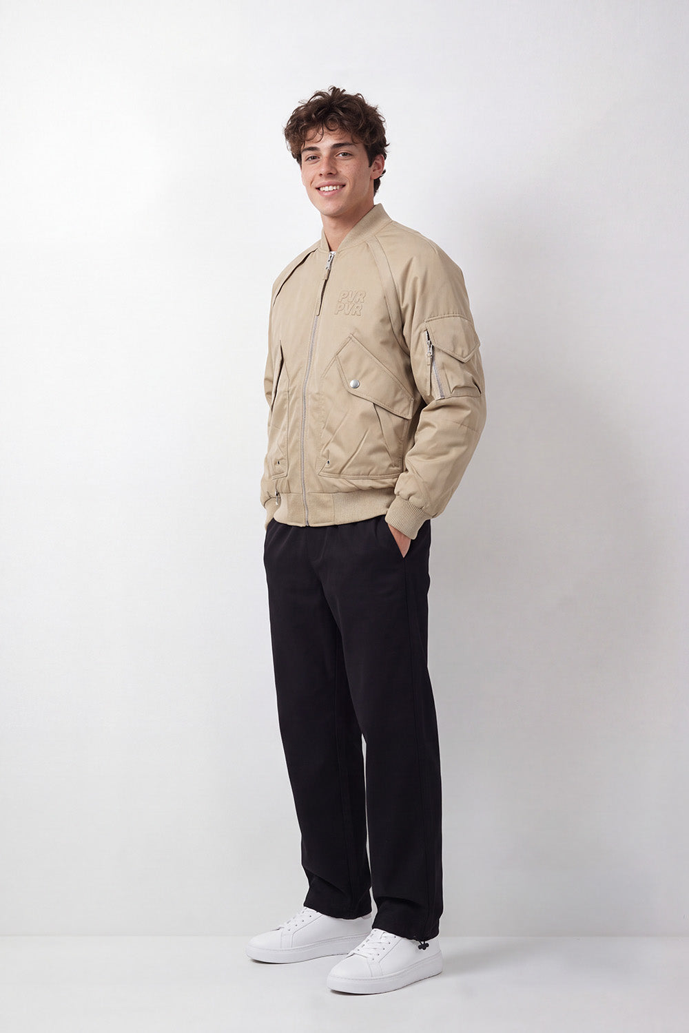 Men's Tomato Store Slim Fit Waterproof Bomber Jacket Utility Sleeve Pocket Embroidered Chest Detail