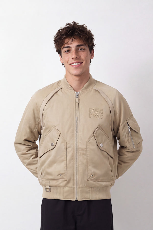 Men's Tomato Store Slim Fit Waterproof Bomber Jacket Utility Sleeve Pocket Embroidered Chest Detail