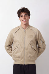 Men's Tomato Store Slim Fit Waterproof Bomber Jacket Utility Sleeve Pocket Embroidered Chest Detail