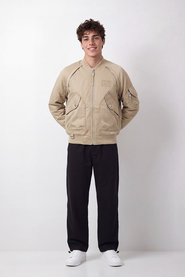 Men's Tomato Store Slim Fit Waterproof Bomber Jacket Utility Sleeve Pocket Embroidered Chest Detail