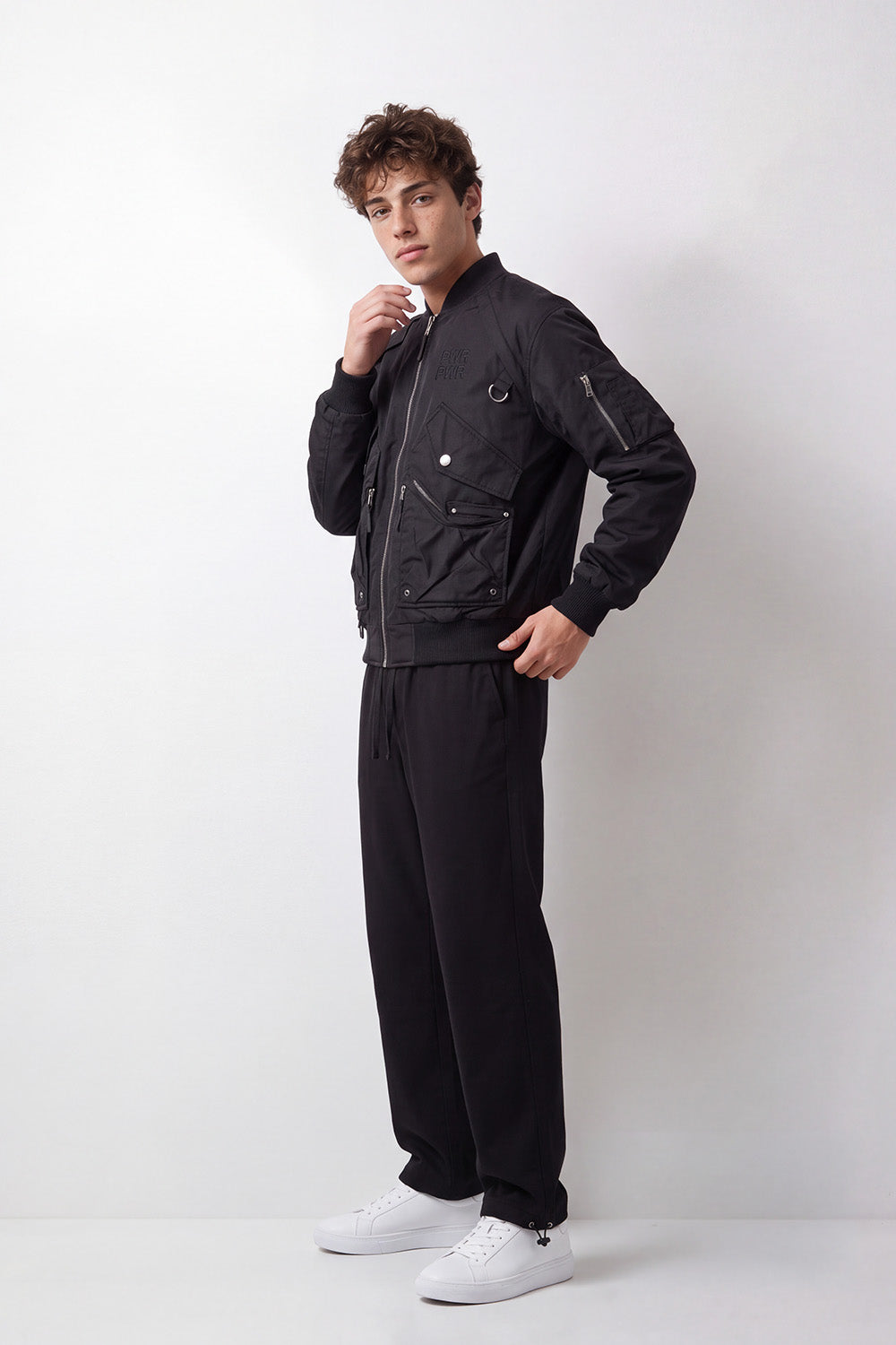Men's Tomato Store Slim Fit Waterproof Bomber Jacket Utility Sleeve Pocket Embroidered Chest Detail