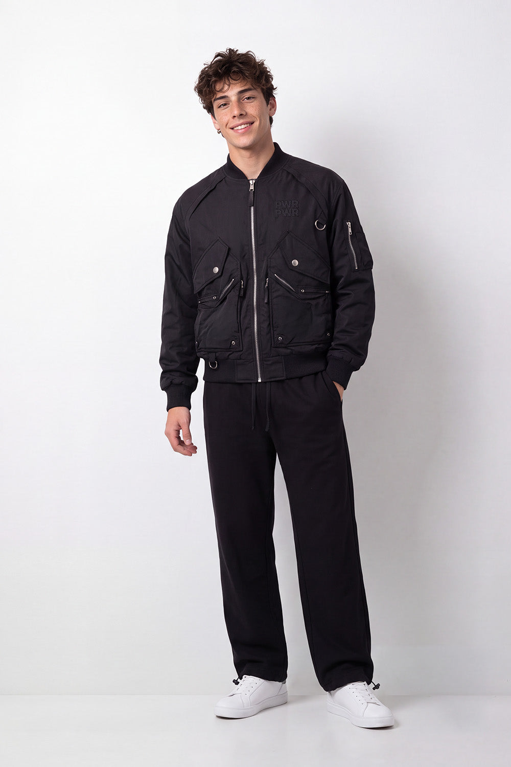 Men's Tomato Store Slim Fit Waterproof Bomber Jacket Utility Sleeve Pocket Embroidered Chest Detail
