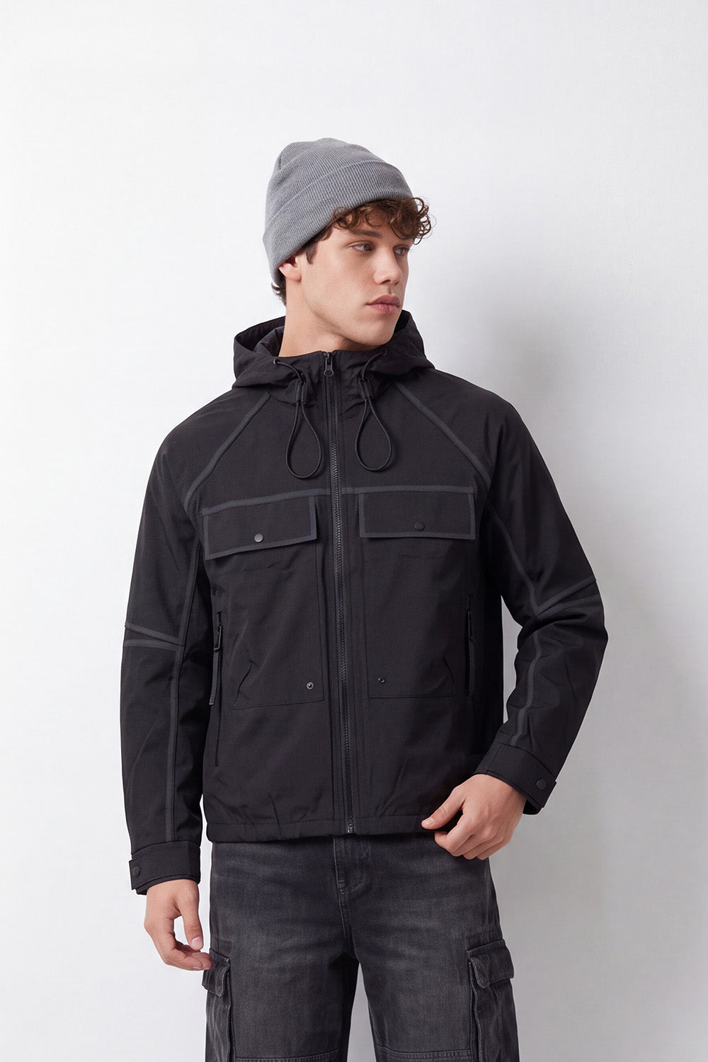Men's Tomato Store Jacket Waterproof Slim Fit Hooded Design Utility Flap Pockets