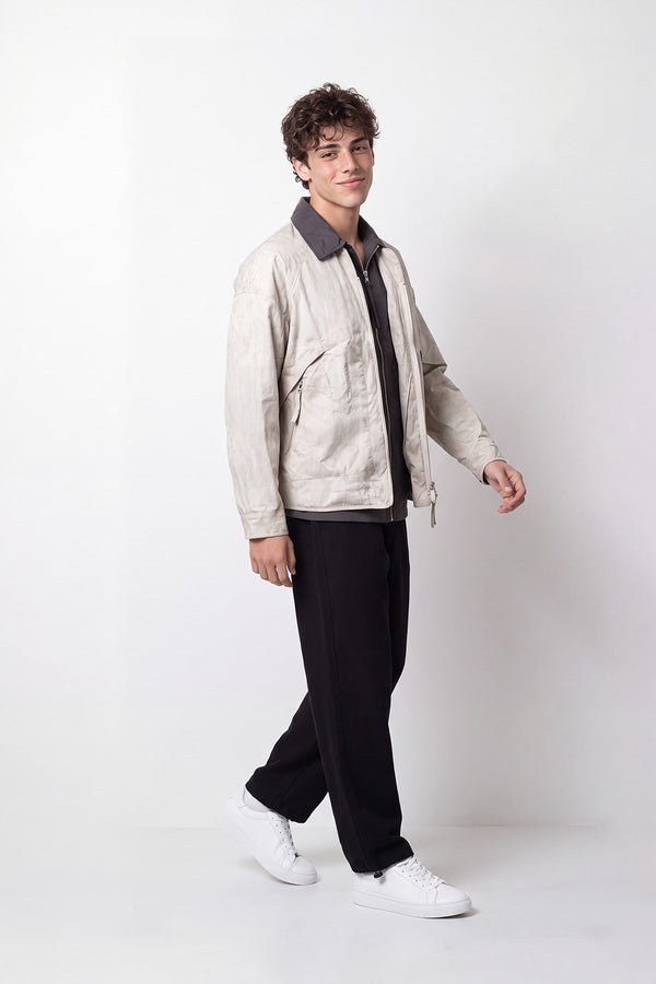 Men's Tomato Store Crinkle Jacket Contrast Collar Layered Zip Slim Fit Waterproof