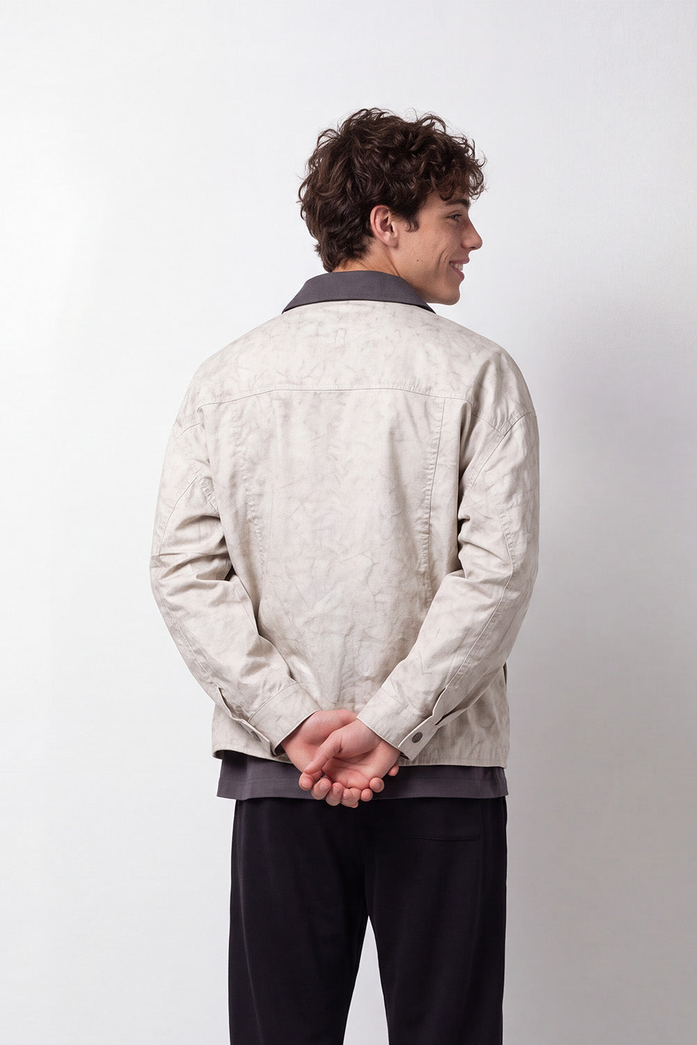 Men's Tomato Store Crinkle Jacket Contrast Collar Layered Zip Slim Fit Waterproof