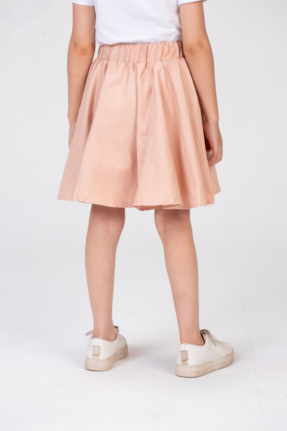 Girls Plain Elastic Waist Gabardine Skirt With A Waist Belt And A Unique Cut