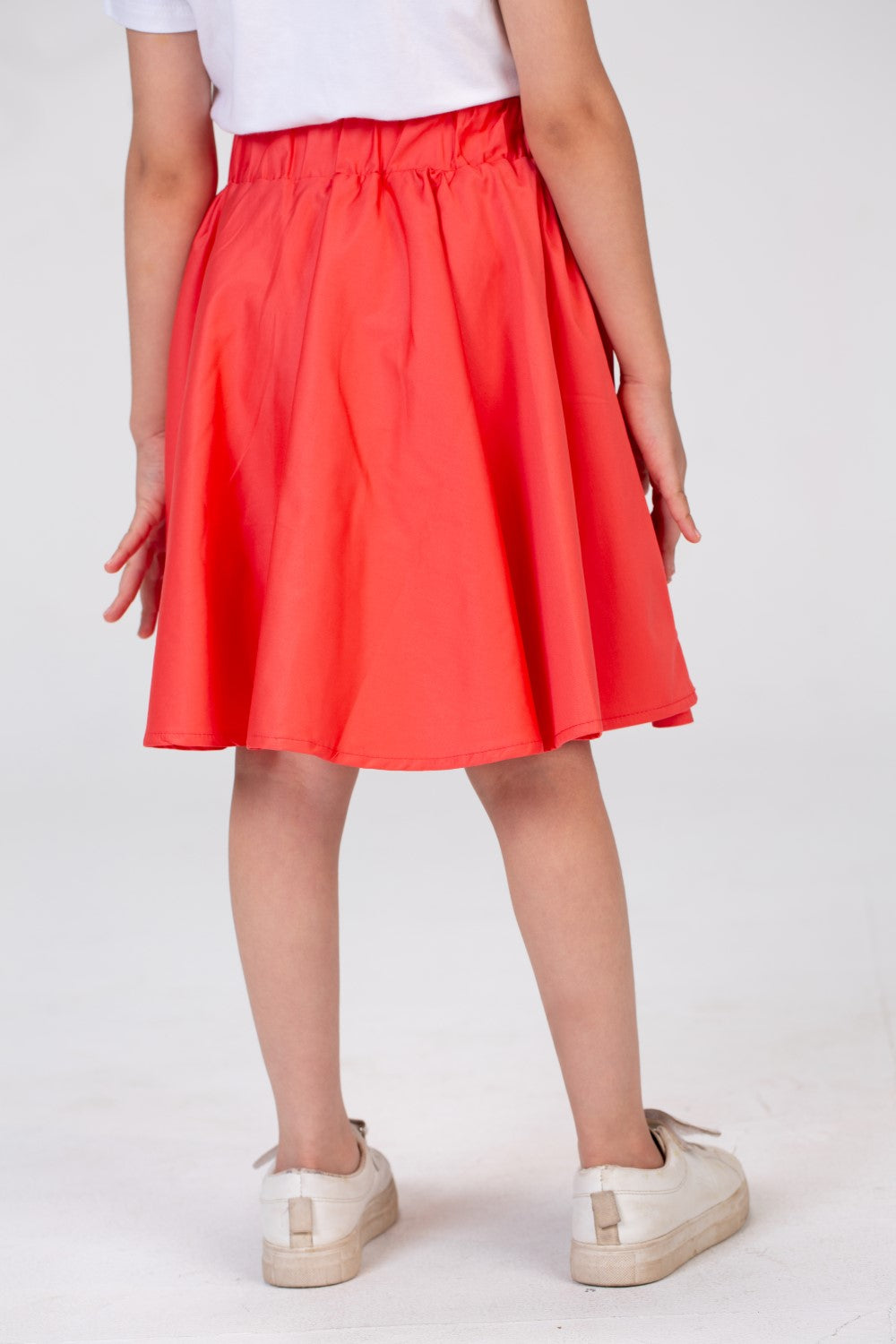 Girls Plain Elastic Waist Gabardine Skirt With A Waist Belt And A Unique Cut