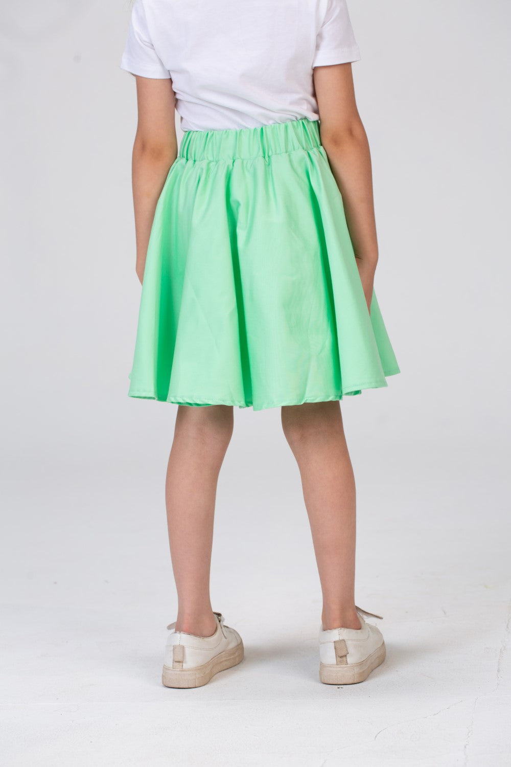 Girls Plain Elastic Waist Gabardine Skirt With A Waist Belt And A Unique Cut