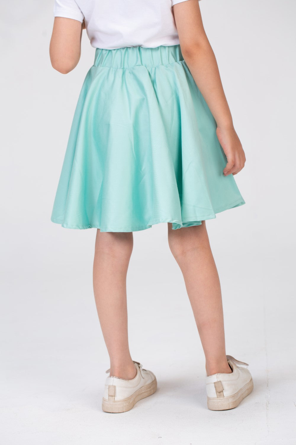 Girls Plain Elastic Waist Gabardine Skirt With A Waist Belt And A Unique Cut