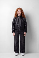 Girl's Tomato Store Box Fit Leather Jacket High Neck Full-Zip Front